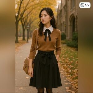 EUC Lord & Taylor Pleated Belted Black Skirt Size 10